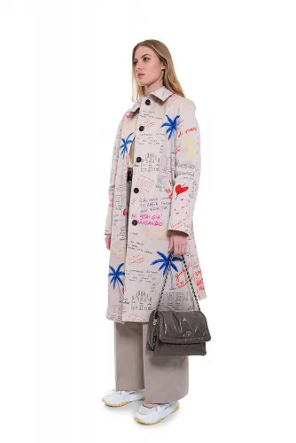 Cotton trench with decorative writing and graffitis
