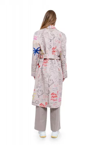 Cotton trench with decorative writing and graffitis