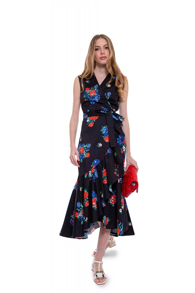 Cotton dress knotted at the waist with floral print