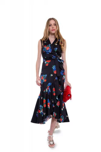 Cotton dress knotted at the waist with floral print