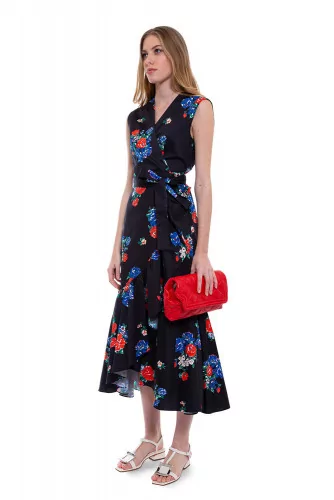 Cotton dress knotted at the waist with floral print