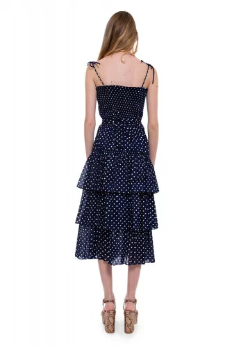 Cotton strapped dress with flounces and dots print