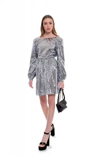 Camille Mini-B - Glittering short dress with deep neckline in the back