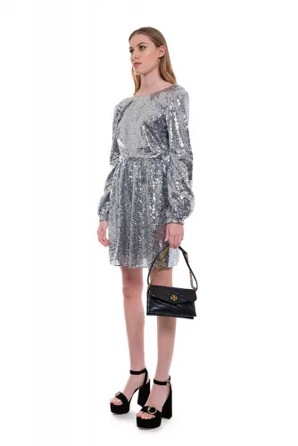 Camille Mini-B - Glittering short dress with deep neckline in the back