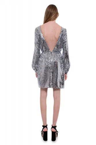 Camille Mini-B - Glittering short dress with deep neckline in the back