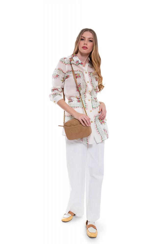 Chemise ou tunique en soie et coton avec imprimé floral et géométrique