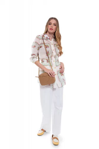 Chemise ou tunique en soie et coton avec imprimé floral et géométrique