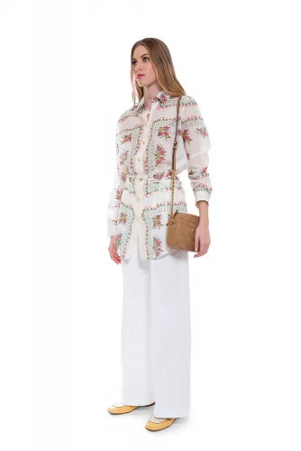 Silk and cotton skirt or caftan with floral and square print