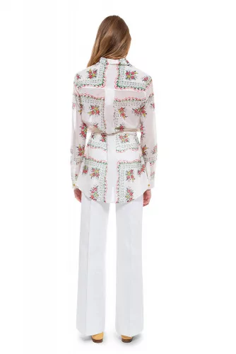 Chemise ou tunique en soie et coton avec imprimé floral et géométrique