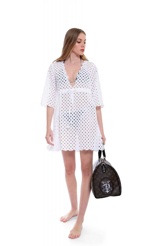 Tunique en coton et broderie anglaise avec décolleté V