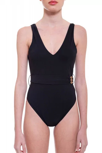 Maillot de bain avec ceinture drapée avec fermeture logo