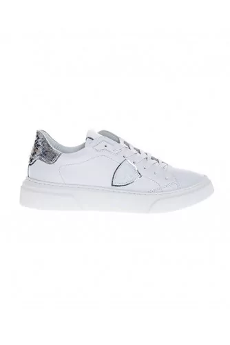 Basket Philippe Model "Temple" blanc-argent contrefort python pour femme