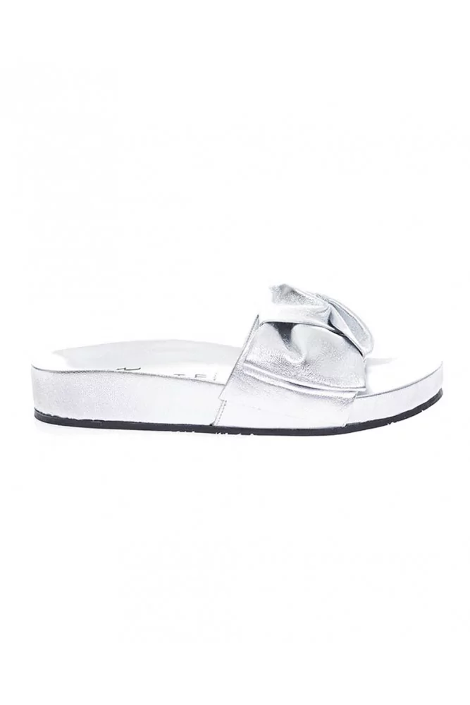 Jacques Loup - Mules en cuir métallisé avec nœud appliqué 35 argent