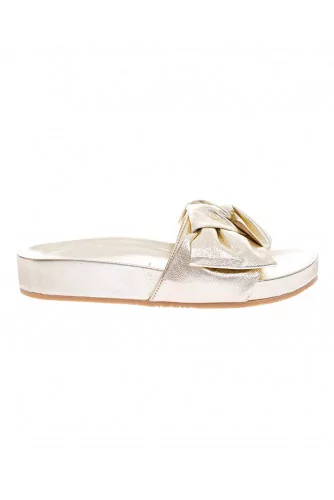 Mules in nappa metallic leather with large tied band