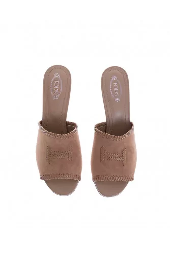 Suede mules with double "T" logo 50mm