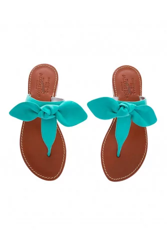 Suede toe thong mules with a decorative knot