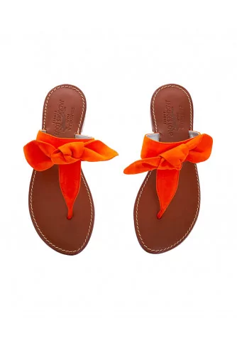 Suede toe thong mules with a decorative knot