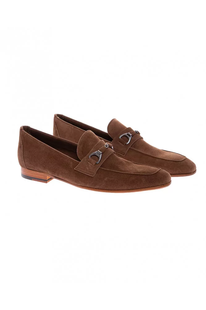 Jacques Loup - Suede leather moccasins brown colored with metallic and ...