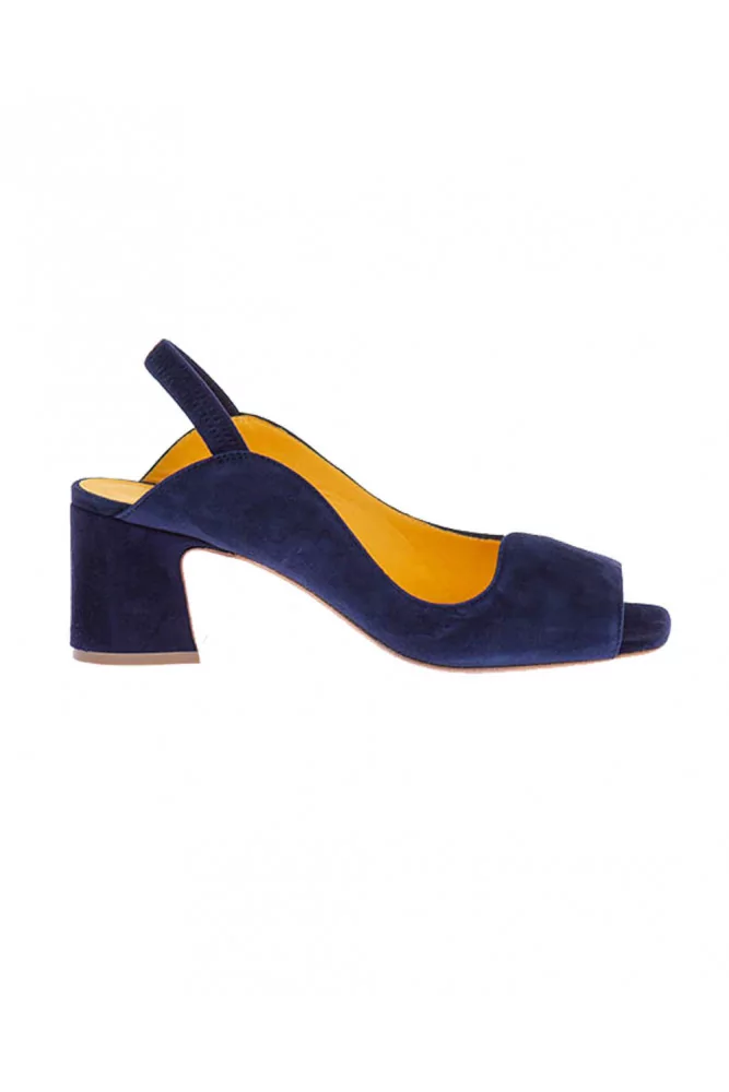 Mara Bini - Sandales en veau-velours bout ouvert décolleté vague 55 35 1/2 Bleu marine