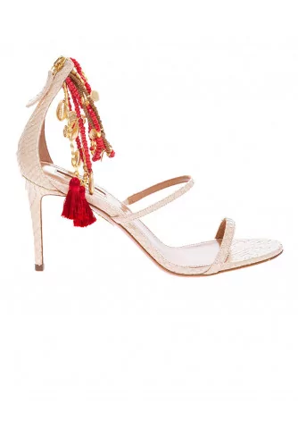 Sandale Aquazzura "India" crème-rouge et or avec talon 85 pour femme