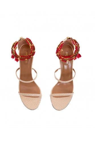 Sandale Aquazzura "India" crème-rouge et or avec talon 85 pour femme