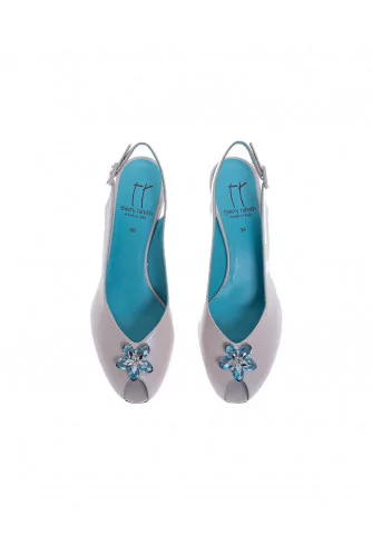 Nappa leather cut shoes with aquamarine flower detail 55