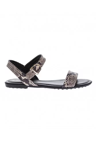 Sandales plates en cuir imprimé python pour femme