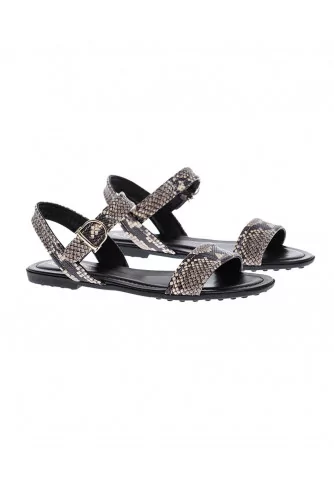 Sandales plates en cuir imprimé python pour femme