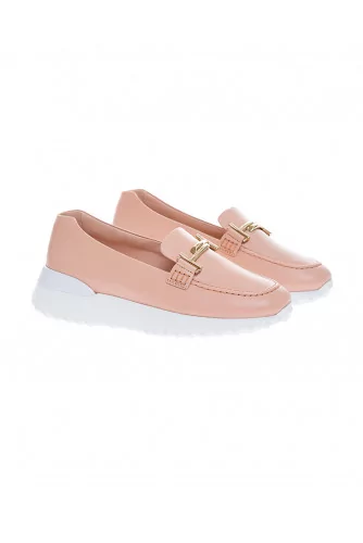 Mocassin Tod's "Fondo Sportivo doppia T" rosé semelle gomme blanche pour femme