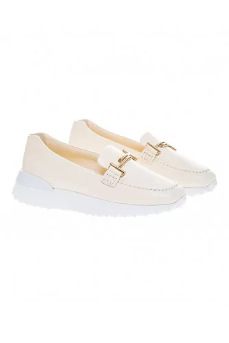 Mocassin Tod's "Fondo Sportivo doppia T" blanc semelle gomme blanche pour femme