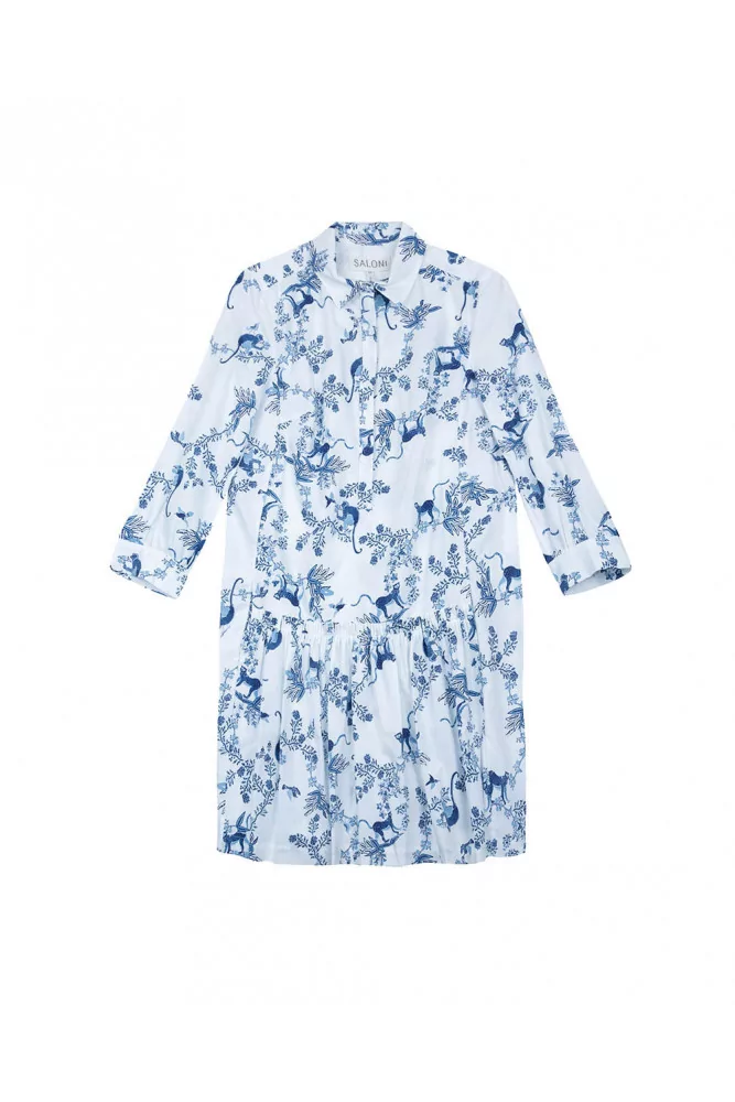 Robe Saloni avec patte polo et col chemise blanc-bleu ciel