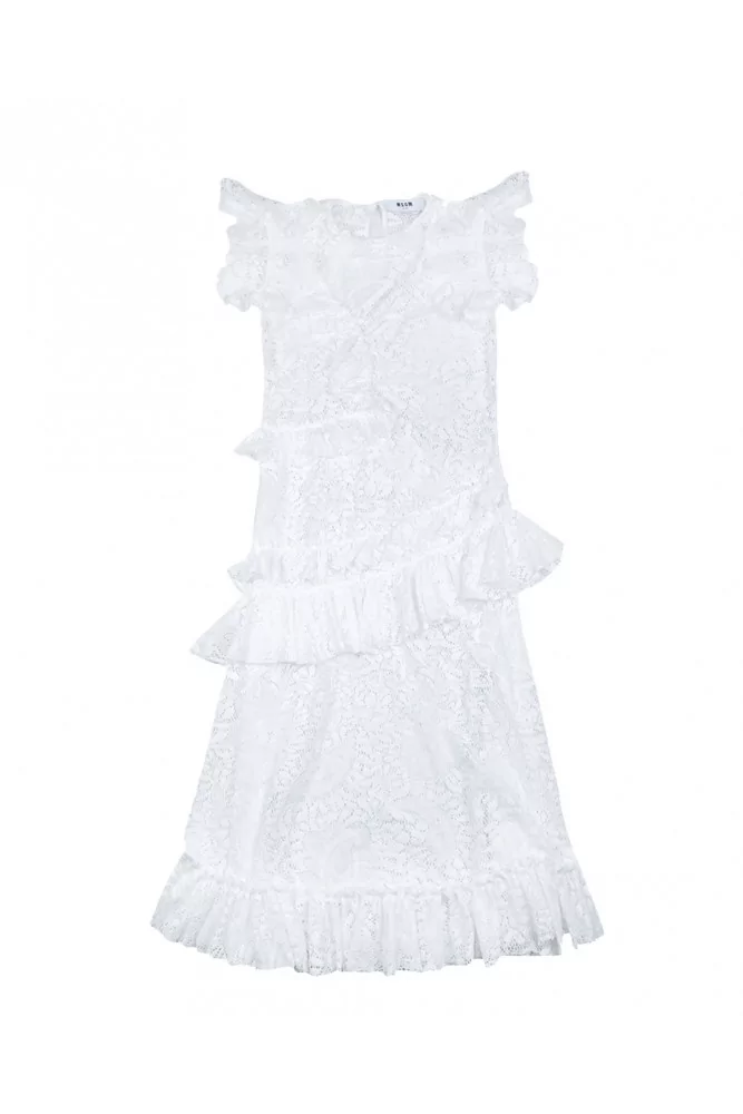 Robe longue en dentelle avec volants asymétriques 36 blanc
