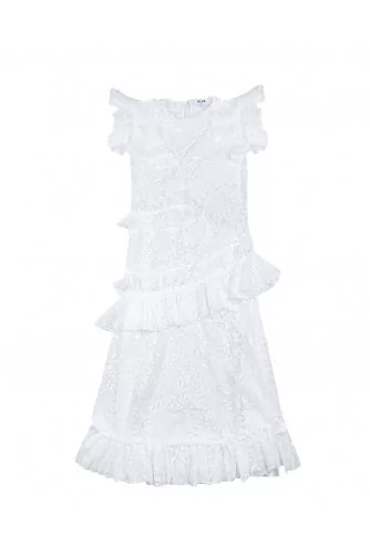 Long lace dress with asymmetrical frills