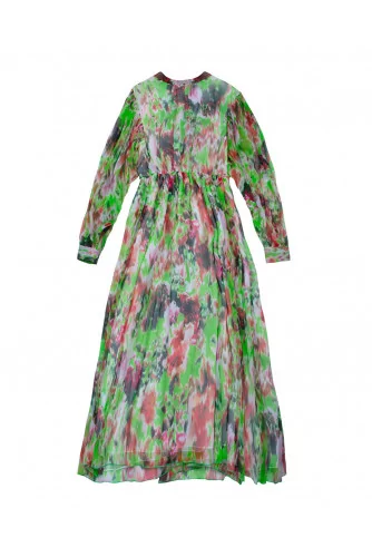 Silk muslin puffed dress with puffed sleeves