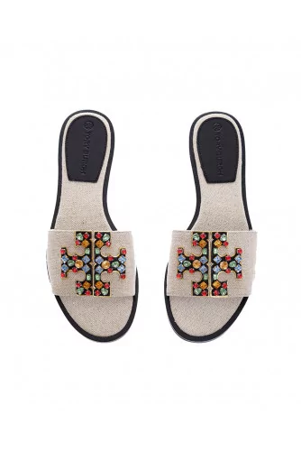 Achat Ines - Flat canvas mules with logo decorated with colorful stones - Jacques-loup