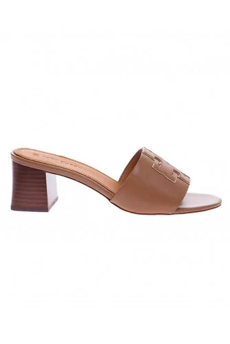 Ines - Mules en cuir avec logo souligné en or clair 55