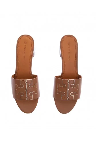 Ines - Mules en cuir avec logo souligné en or clair 55