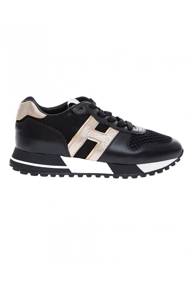 Tennis Hogan "383" noir-or, semelle bicolore pour femme