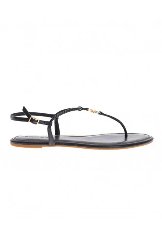 Emmy - Leather toe thong sandals with gold logo