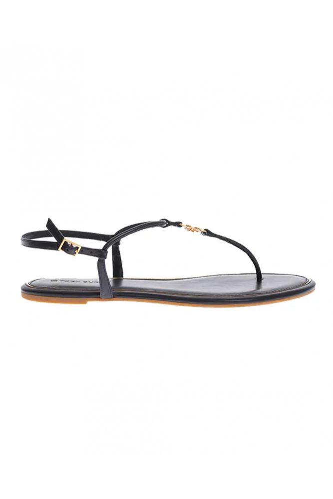 Emmy - Leather toe thong sandals with gold logo