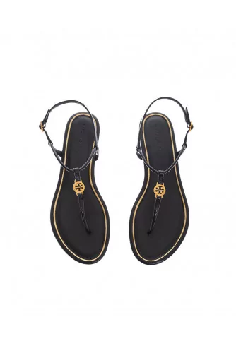 Emmy - Leather toe thong sandals with gold logo