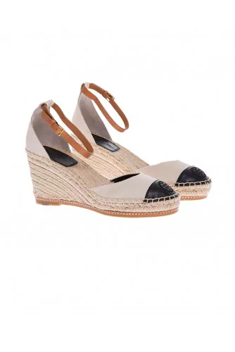 Espadrille compensée Tory Burch crème bout rapporté noir pour femme