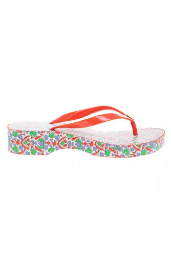 Flip Flop with platform heel and decorative flowers 45