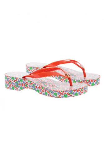 Flip Flop with platform heel and decorative flowers 45