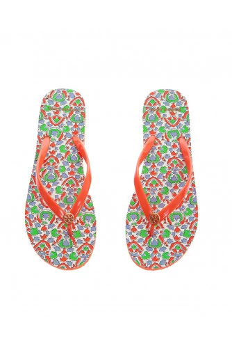 Flip Flops with decorative flowers and logo