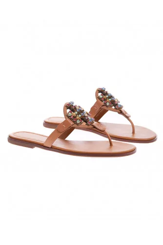 Cristal Milles - Leather toe thong mules with stones