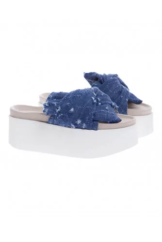 Mule drapée nouée Inuikii bleu jean pour femme