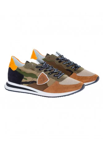 Tennis Philippe Model "Tropez X" camouflage-beige-kaki-noir-orange pour homme