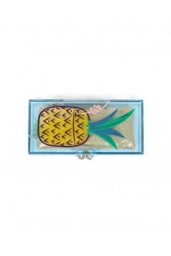 Cocktail Ananas - Plexi clutch bag with multicolor print