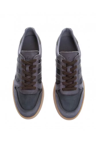 Retro Volley - Calf leather and nylon mesh sneakers